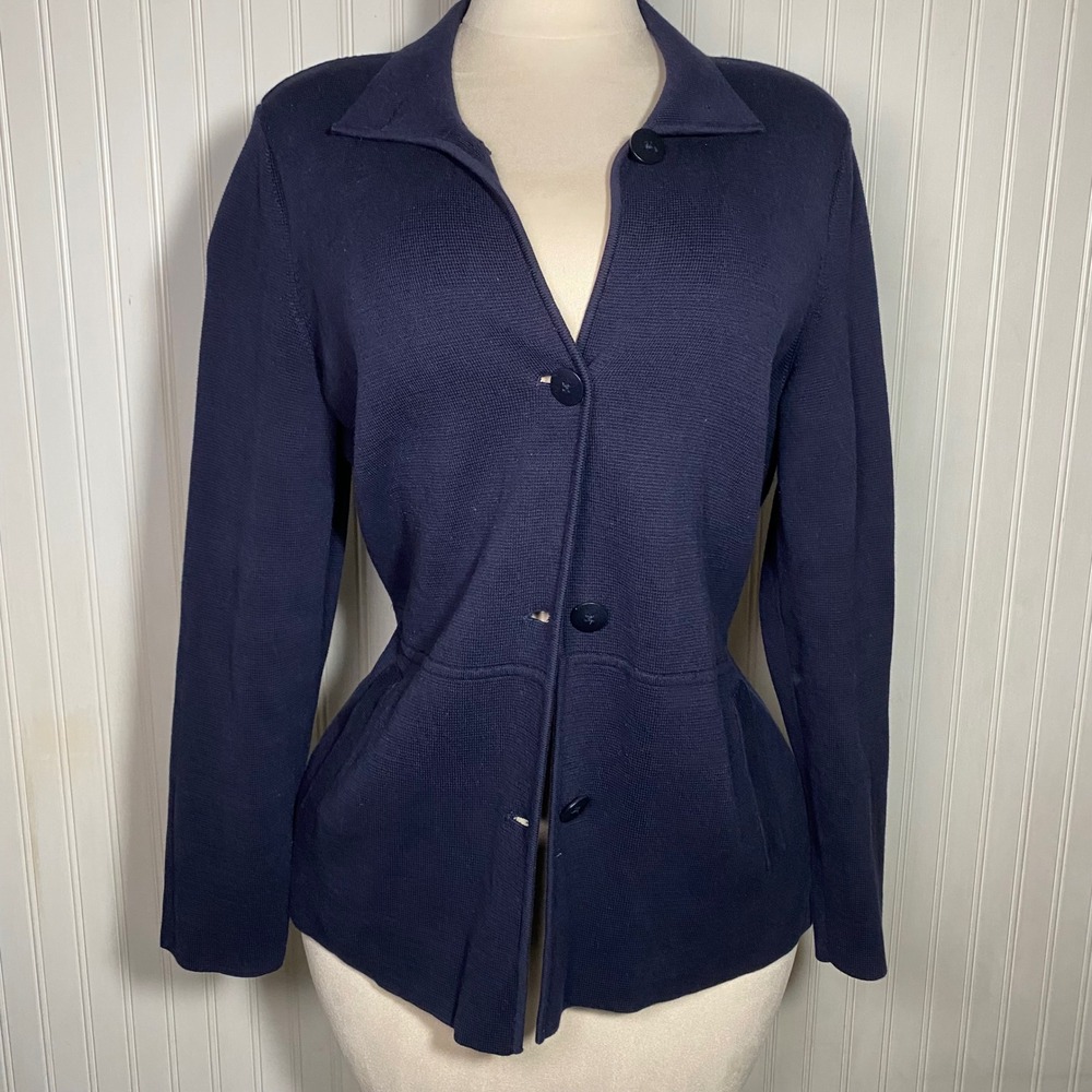 Talbots Classic Navy Blue Heavyweight Knit Button Down Cardigan Pockets - 1X